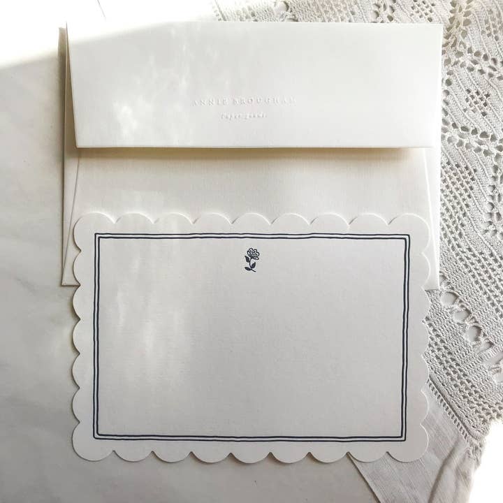 Annie Brougham Paper Goods. - Wholesale Everyday Greeting Card - Letterpress Flat Note - Navy Border