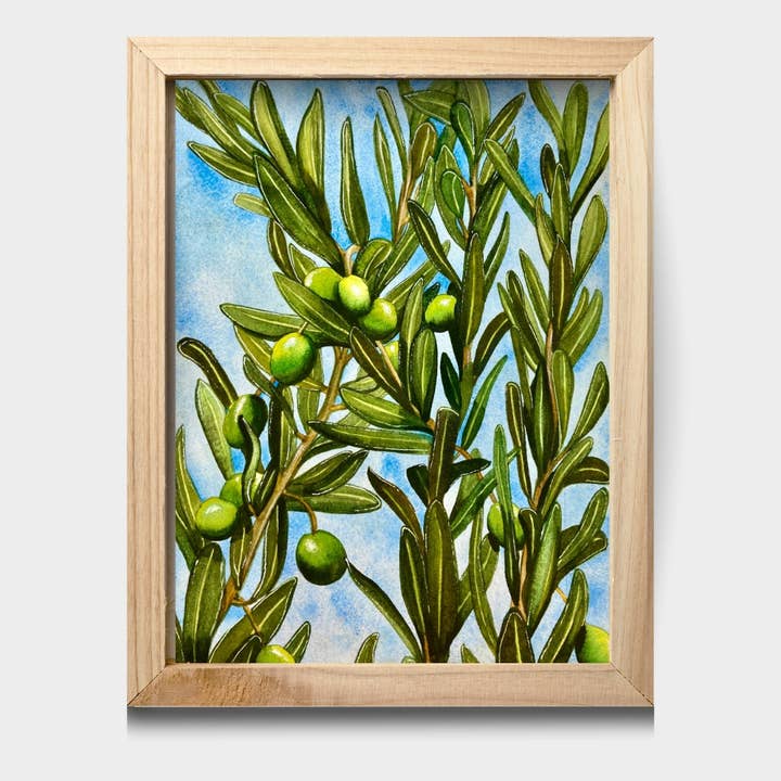 Olive Branch Watercolor Art 11"x14" Print for wholesale by Chloe Marie Hourdequin Designs