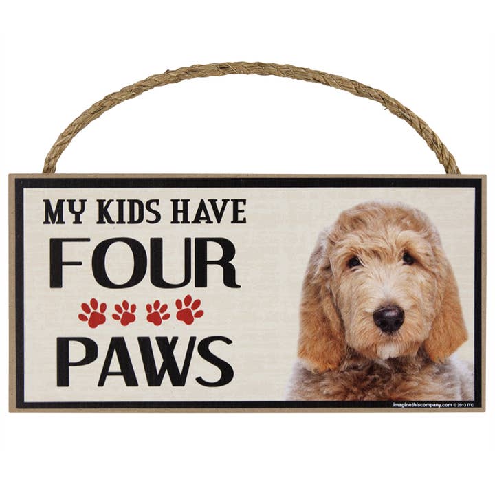 Labradoodle My Kids Have Four Paw Wood Sign for wholesale by Official Store