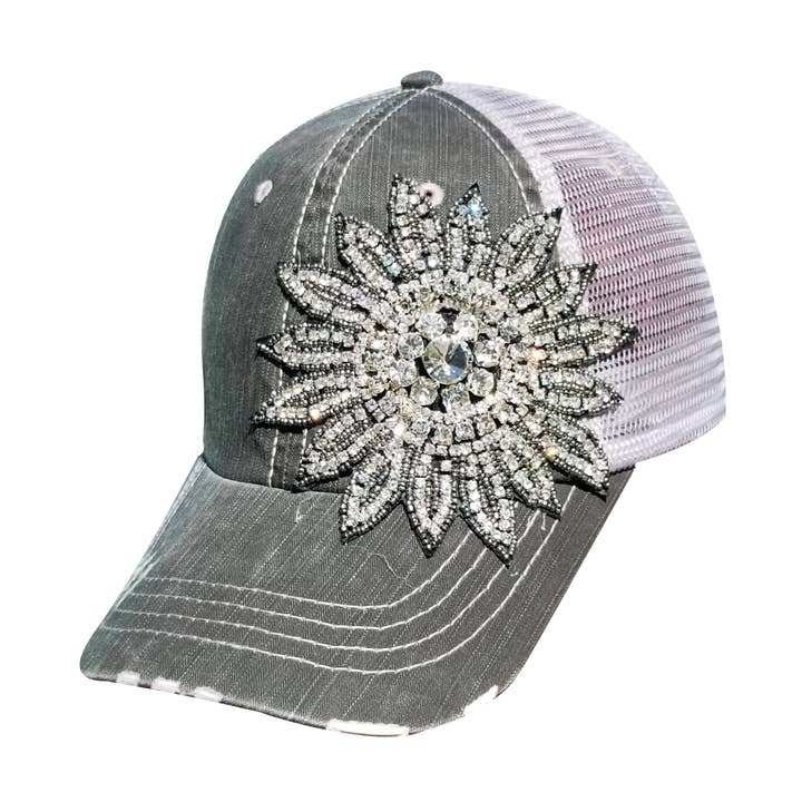 Mesh Crystallized Flower Black Hat for wholesale by The Alabama Girl