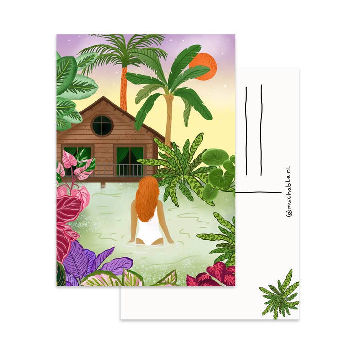 Postcard - illustration of woman in jungle for wholesale by Muchable