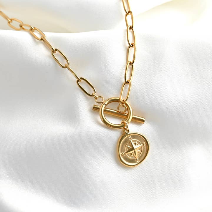 Pappersklämma Kompass Halsband - Kompassberlock Toggle Halsband för wholesale av Blueyejewelry