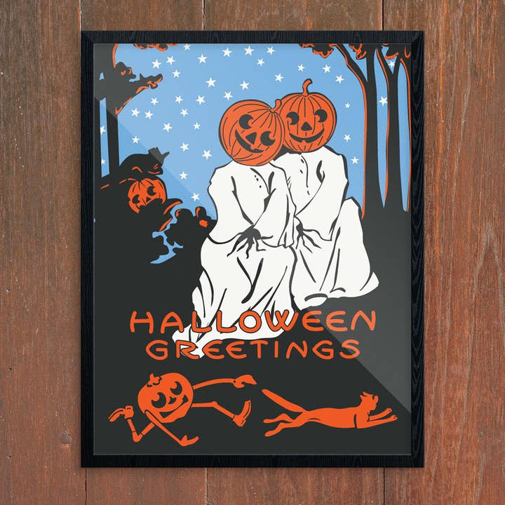11" x 14 Ghost Couple Halloween Greetings Print for wholesale by Fridgedoor