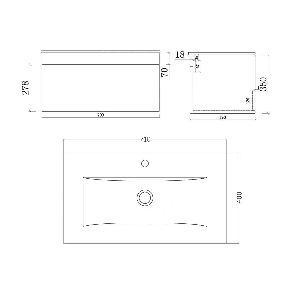 Bathroom4Less – wholesale Cabinet – Venus Wall Hung Vanity Unit With Slim Basin - 700mm Wide - White3