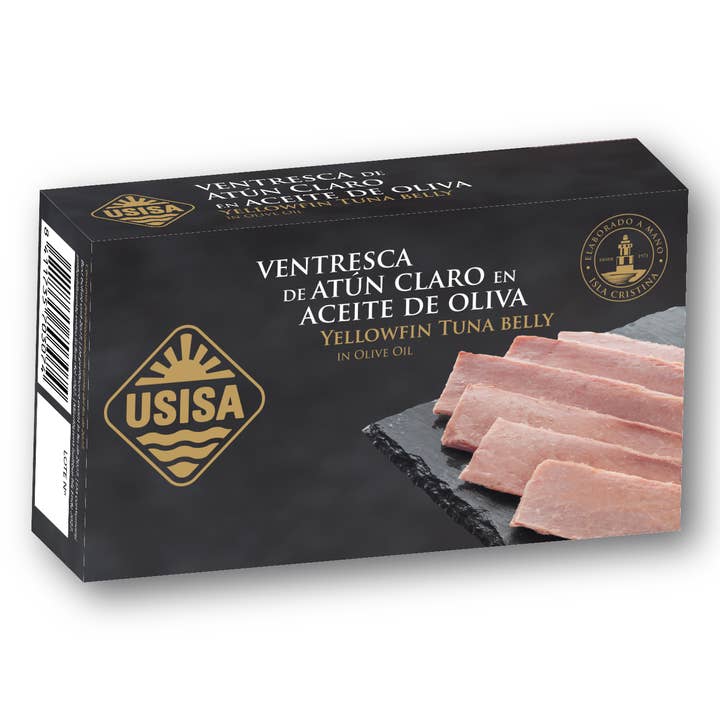 Unión Salazonera Isleña - Wholesale Tinned Fish - USISA - YELLOWFIN TUNA BELLY FILLETS IN OLIVE OIL 80G1