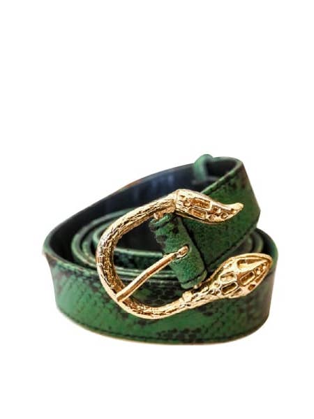 Cairo Leather Belt | Bottle Green Snake Skin for wholesale by Cadelle Leather