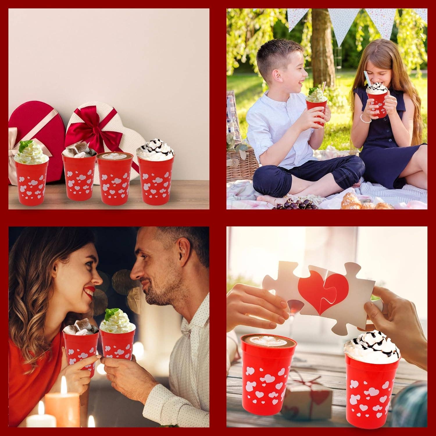 4E's Novelty - Wholesale Disposable Cup - 12-Pack 8oz Valentine's Day Reusable Cups - Red Tumblers with Hearts7