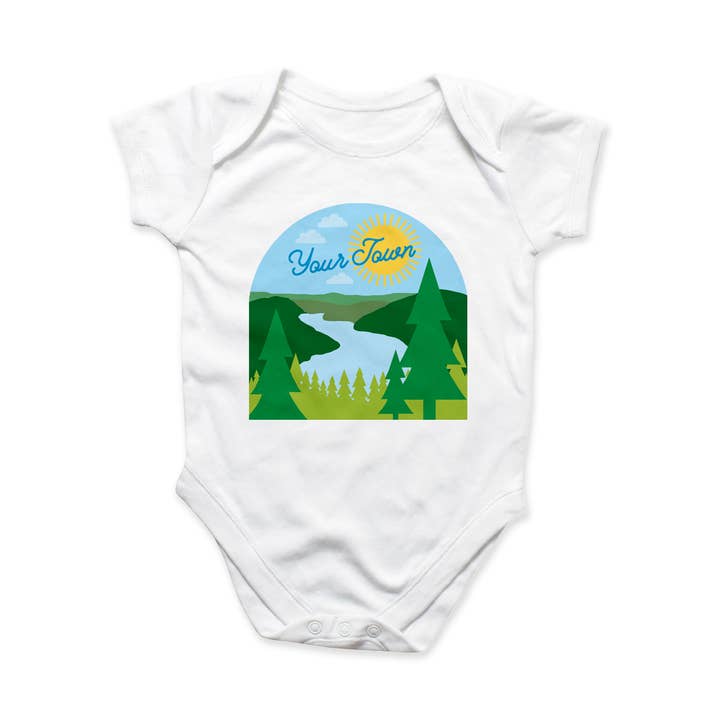 Personalized City Baby Bodysuit - River Nature View for wholesale by Rock Scissor Paper