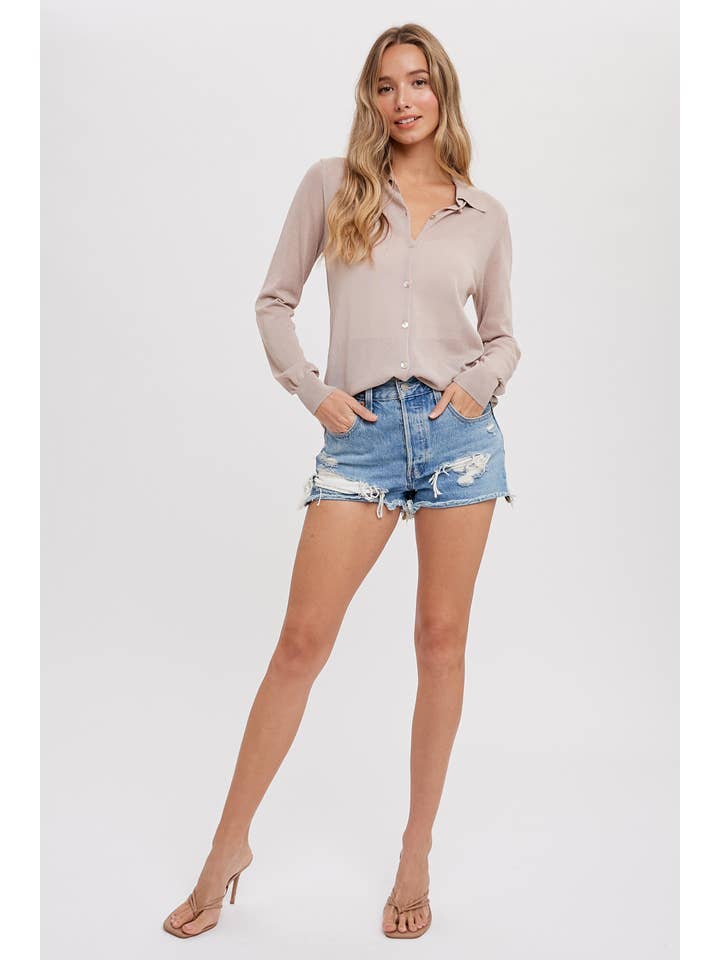 Bluivy – Großhandel Hemd mit Button-down-Kragen – Damen – LEICHTES STRICKHEMD24