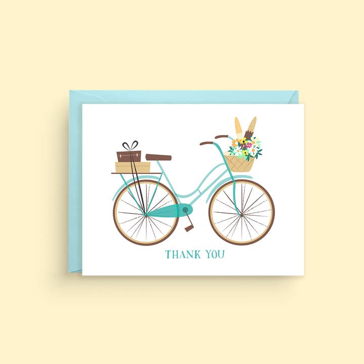Carte de remerciement vélo printanier — carte de vœux florale vintage pour la vente par Nicole Marie Paperie