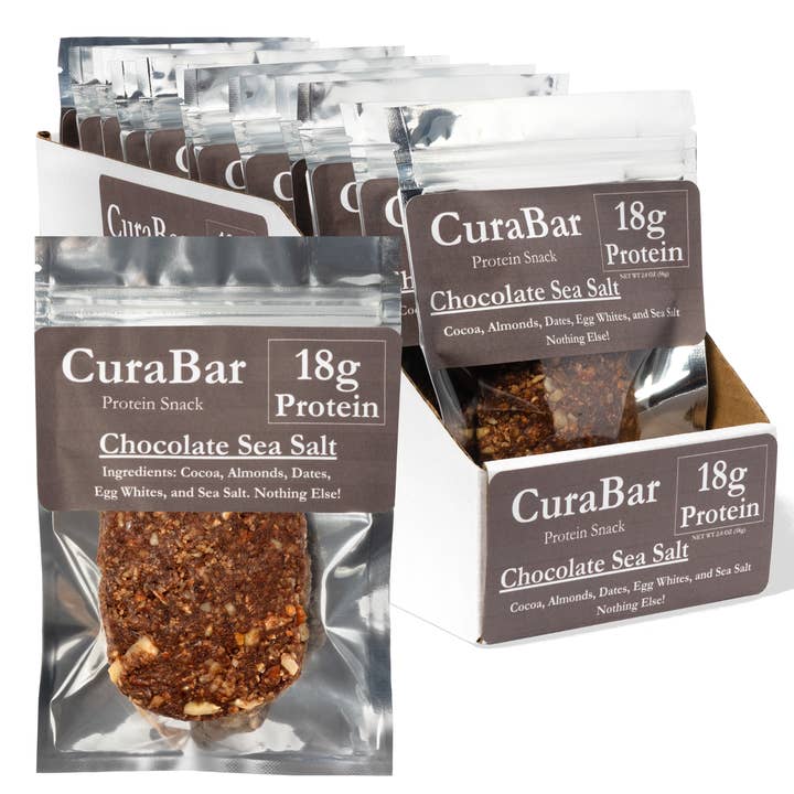 CuraBar Protein Bar Chocolate Sea Salt 12ct No Preservatives for wholesale by CuraBar