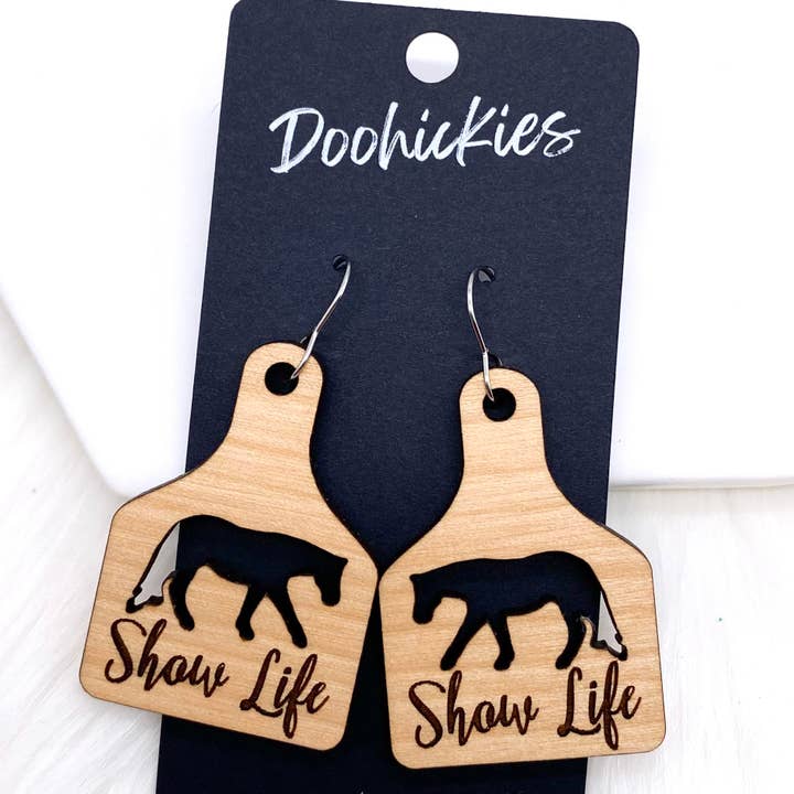 Doohickies - Wholesale Dangle Earrings - 2.25" Show Life Tags -Western Earrings