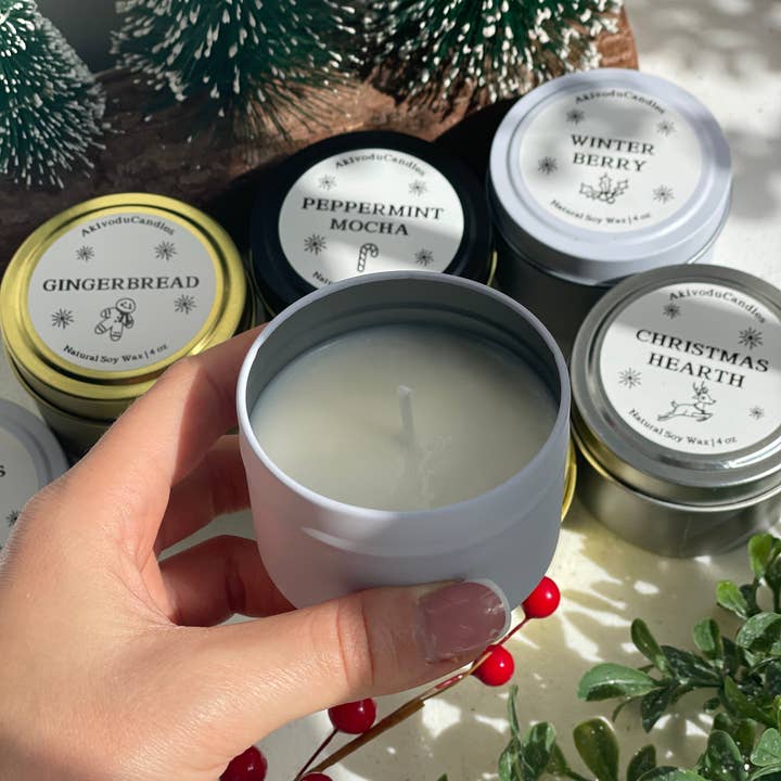 Akivodu Candles – wholesale Travel candles – Christmas Scented Candle in 4 oz Tins, Cotton Wick5