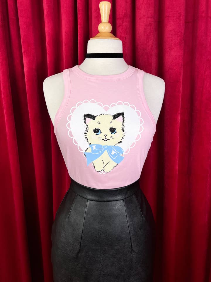 Dreamy Kitten Rib Racer Tank in Pink for wholesale by Mischief Made