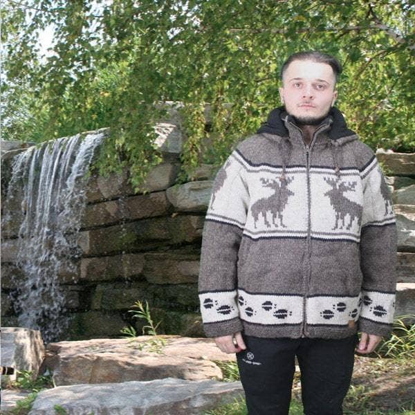 Northern Lifestyles Canada - Wholesale Jacket - Unisex - 100% Wool Jacket with Moose/ Zip-Off with Hood for men and women. Fleece Lining. handmade in Nepal.