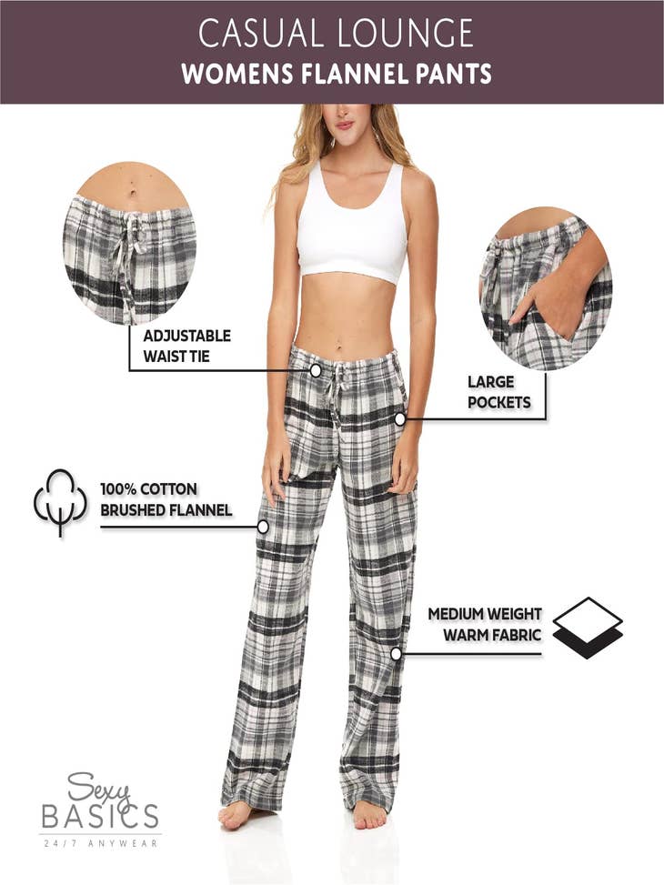 Pantalones de Pijama a Cuadros de Franela Para Mujer, Pantalones