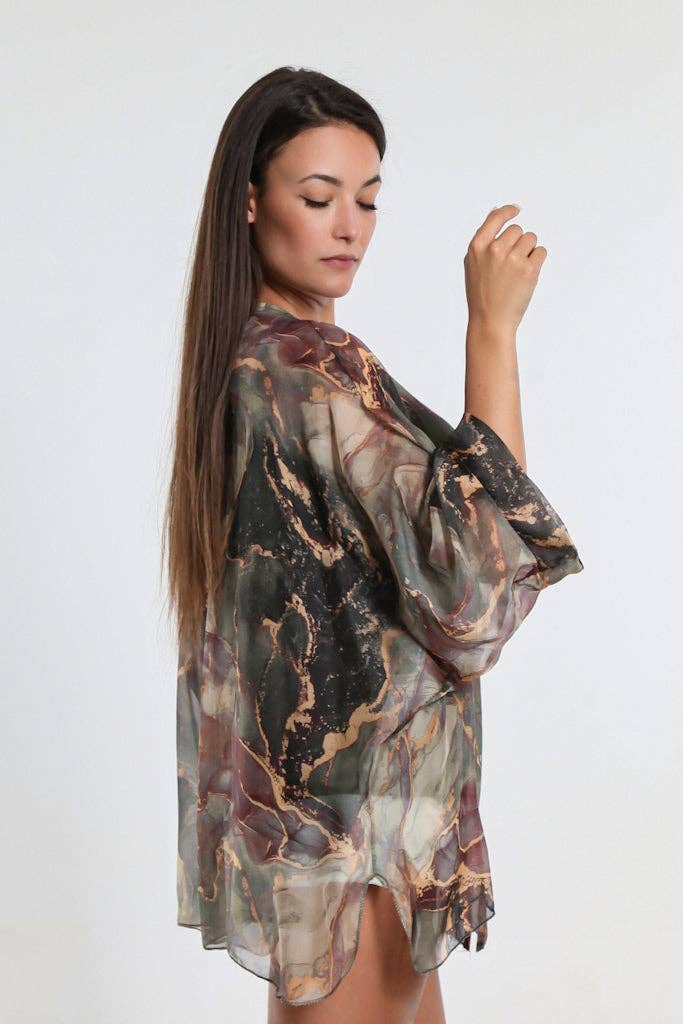 TINA Stephens Italy/Tees By Tina – Engroshandel Skjorte med buttondown – til kvinder – Rosana Marmor Silke Sheer Bluse m/Tank (BQ240M)7