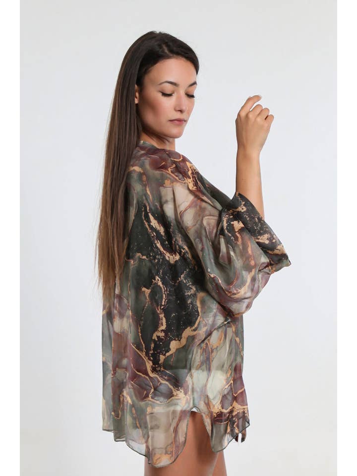 TINA Stephens Italy/Tees By Tina – Engroshandel Skjorte med buttondown – til kvinder – Rosana Marmor Silke Sheer Bluse m/Tank (BQ240M)7