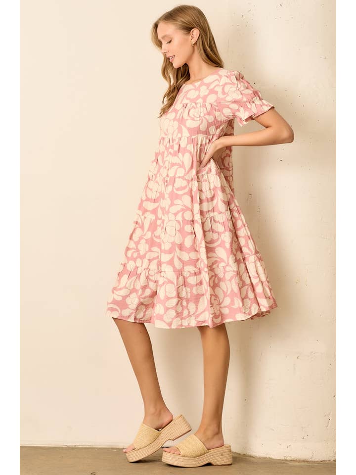 Polagram by Wellmade USA - Wholesale Dress - Women's - PRINTED ROUND NECK KNEE LENGTH DRESS1