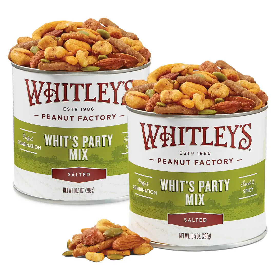 Whitley's Peanut Factory - Wholesale Trail Mix - 10.5 oz. Tins Whit's Party Mix2