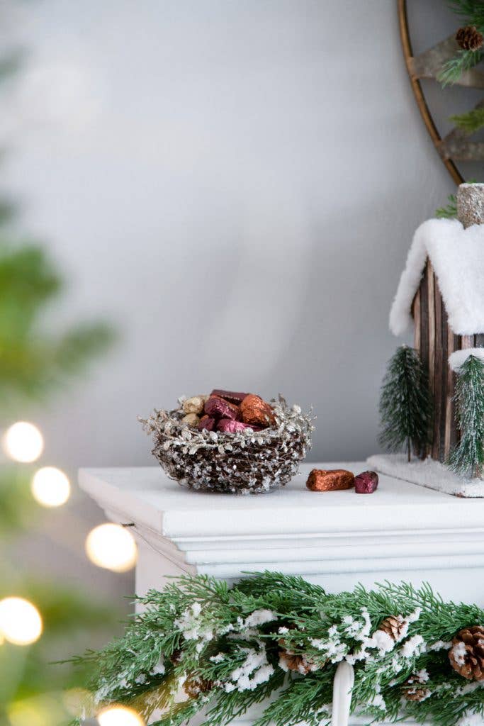 A&B Home Group Inc. - Wholesale Ornament - D6" IJzige Blad/Tak Vogelnest - Zilver4