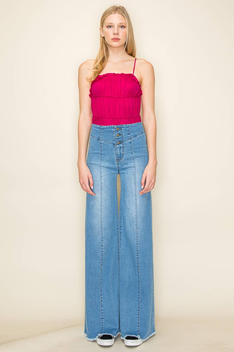 O2 Denim - Wholesale Jeans - Women's - PW508 -M Front Seam Wide Leg Denim Jeans in Medium Wash2