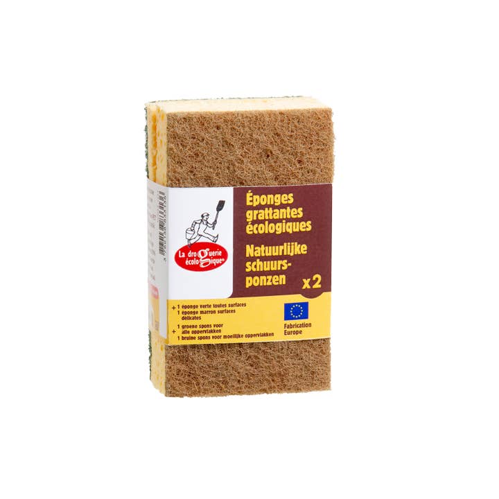 La Droguerie Ecologique - Vendita all'ingrosso Spugnetta per pulire - Spugne Abrasive Ecologiche Verdi e Marroni - Confezione da 2