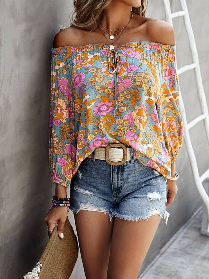 Elings - Wholesale Blouse - Women's - Feminine Graphic Off Shoulder Top6