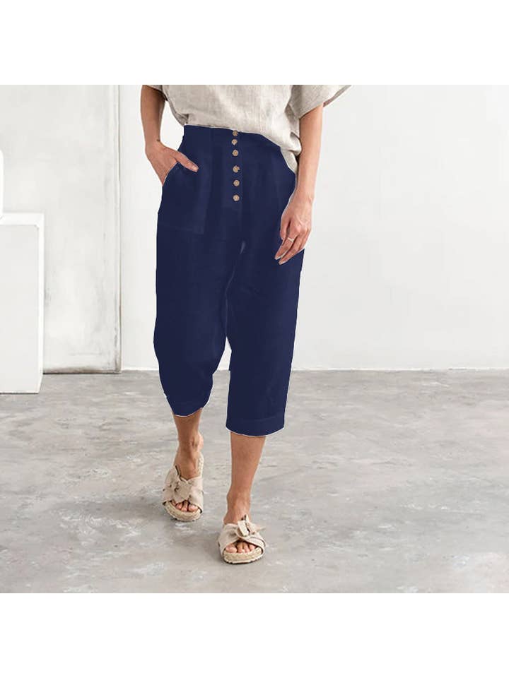 Chicto - Vente Pantalon – femme - Pantalon décontracté ample en coton et lin