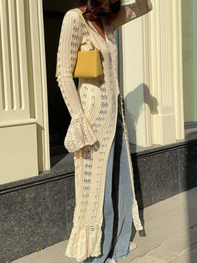 Hollow-Out Ruffle Bell Sleeve Fashion Dress for wholesale by Rosa Clothing