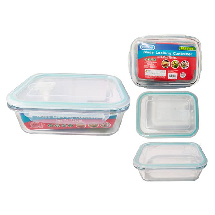 Glass locking container rectangle air vent 1040 ml for wholesale by Deluxe Import Trading