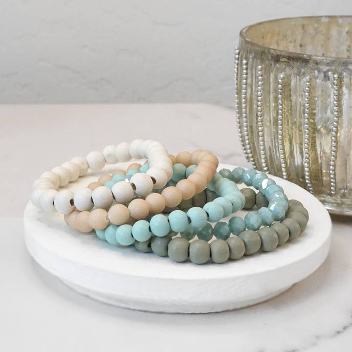 Wood glass basic bracelets stack beaded bracelet set for wholesale by PennyLine inc