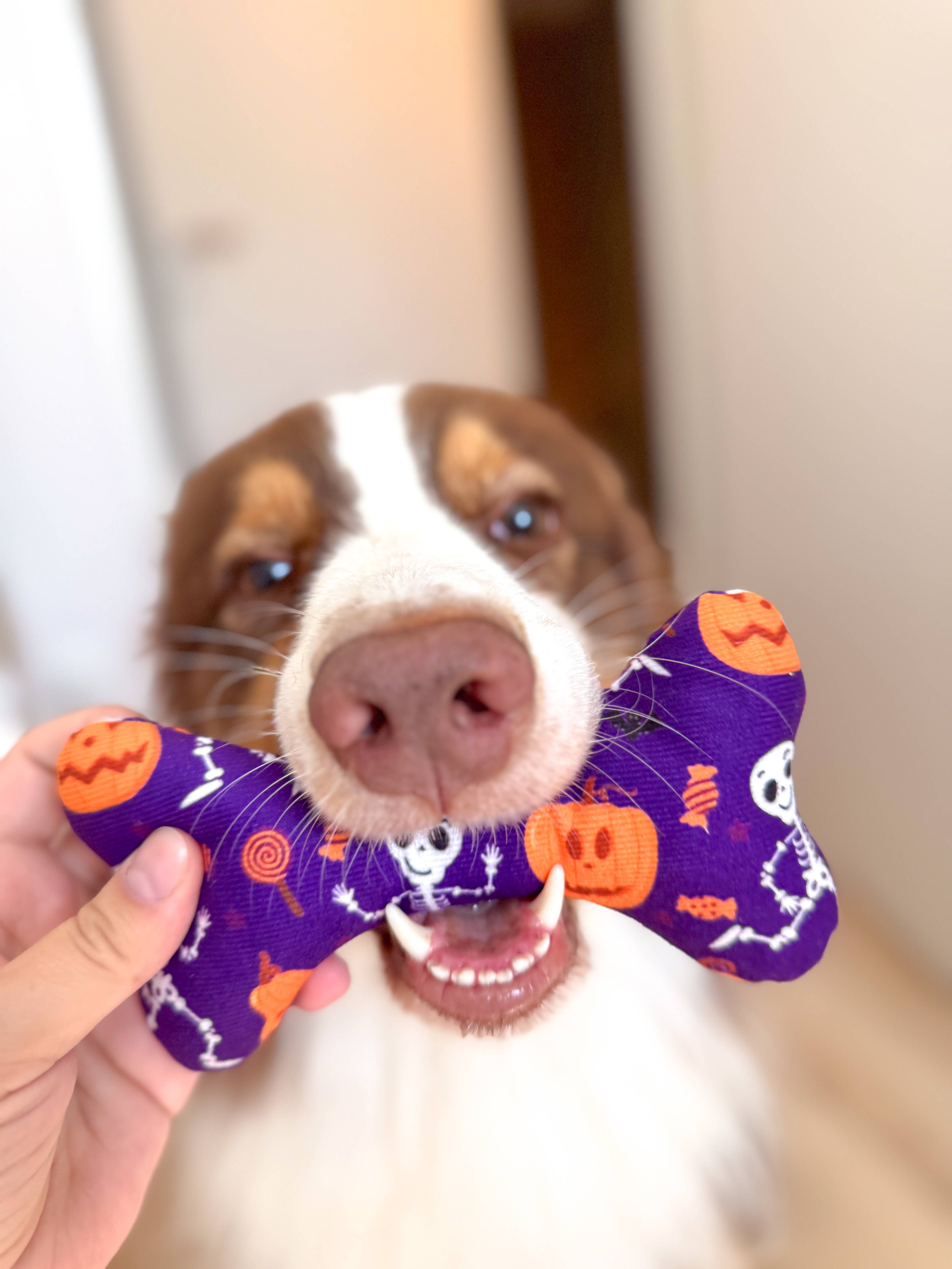 Doggotique – Peluche - Cão por atacado – Osso de pelúcia assustador, brinquedo para cães de Halloween,2