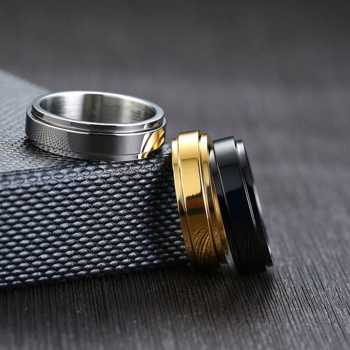 Anillo Fidget Spinner de 6 mm con grabado personalizado en acero inoxidable para venta al por mayor de Perimade & Co. LLC