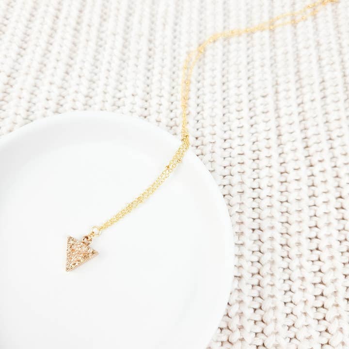 Dainty Champagne Druzy Quartz Triangle Necklace for wholesale by The Curated Carrot