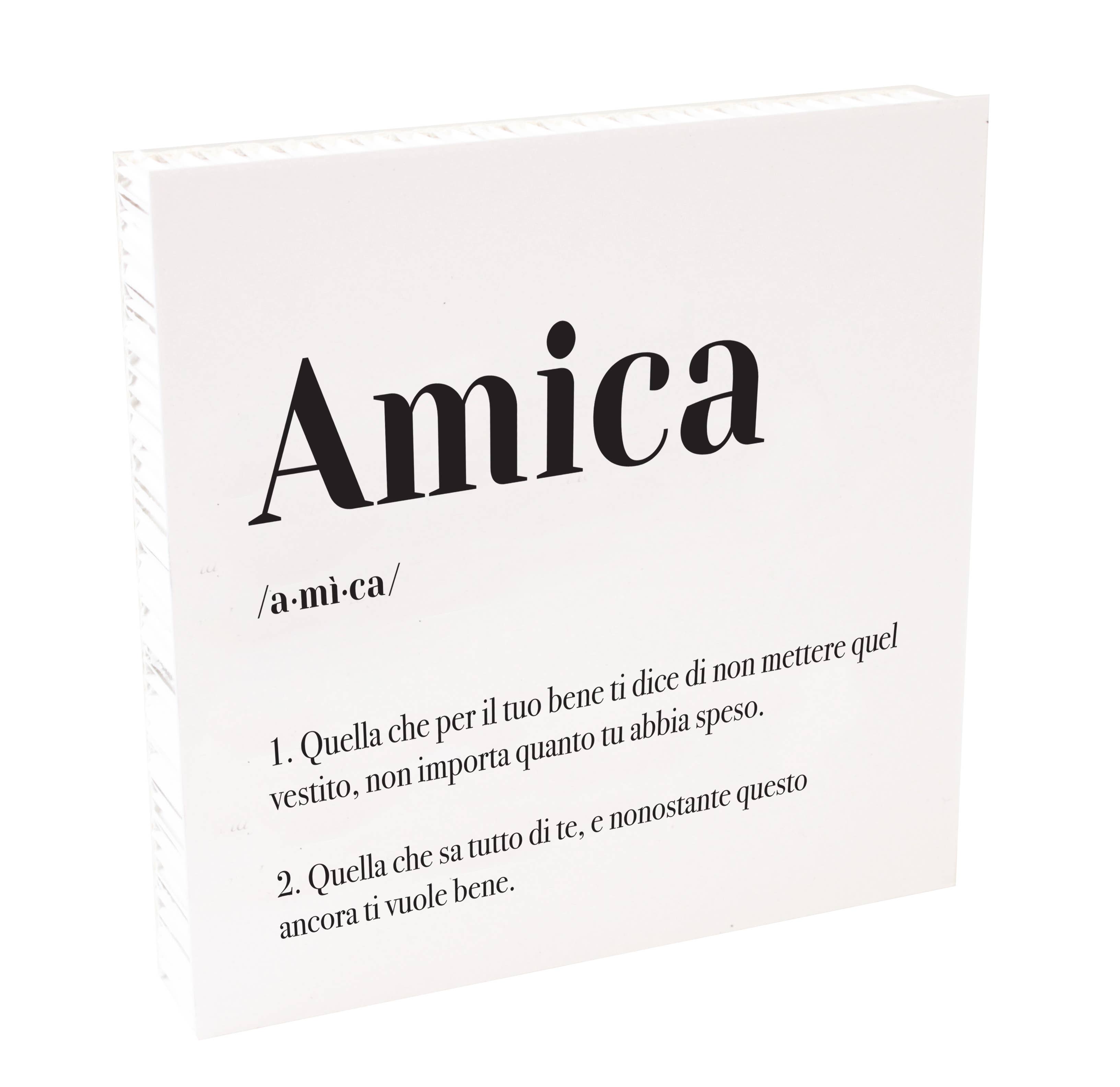 Essent-ial - Vendita all'ingrosso Decorazioni da tavolo - Quadretto Amica Bianco 20x20 cm Con Rilievo Nero e Timbro0