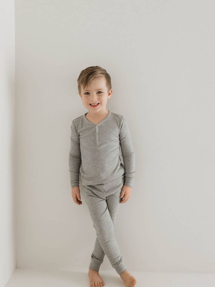 Bamboo Two Piece Pajamas | Ribbed Grey for wholesale by Forever French Baby