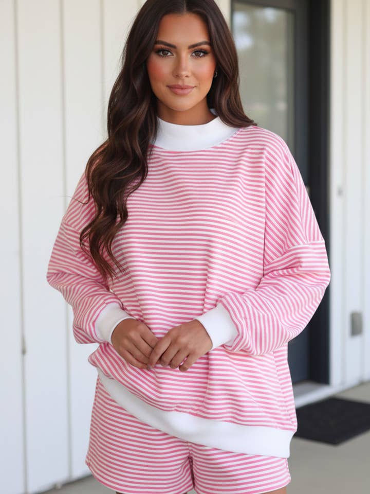 Ensemble sweat-shirt surdimensionné à rayures LAS et short (S-XL) pour la vente par LA Society