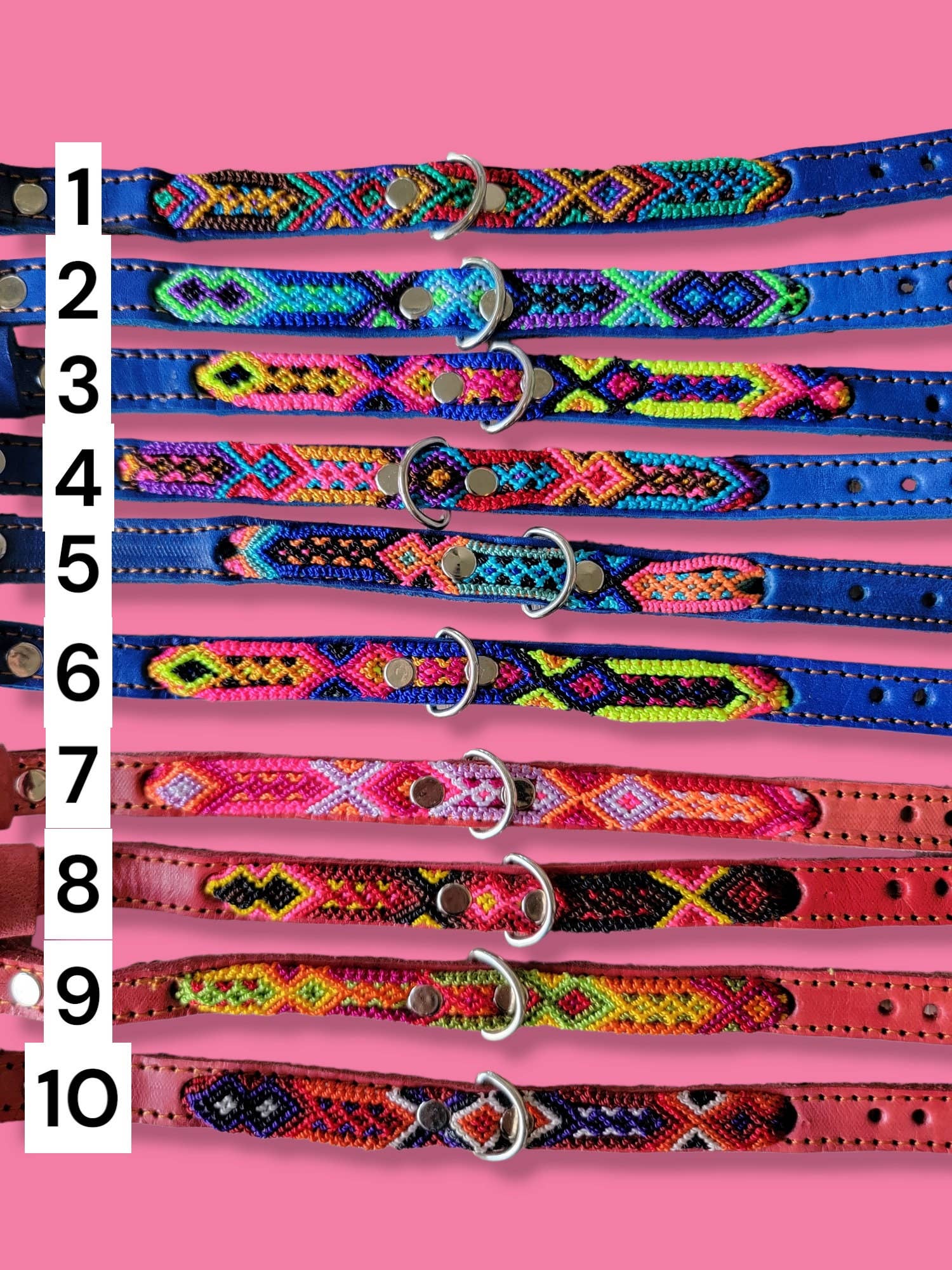 Mom And Pup Co. - Wholesale Halsband - Hond - XS Mexikaanse huisdierhalsband - kleurrijke leren halsband met tribale borduursels2