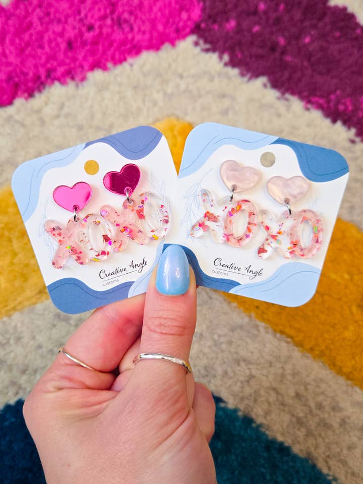 XOXO Valentine's Day Dangle Earrings Nickel Free for wholesale by Creative Angle Customs