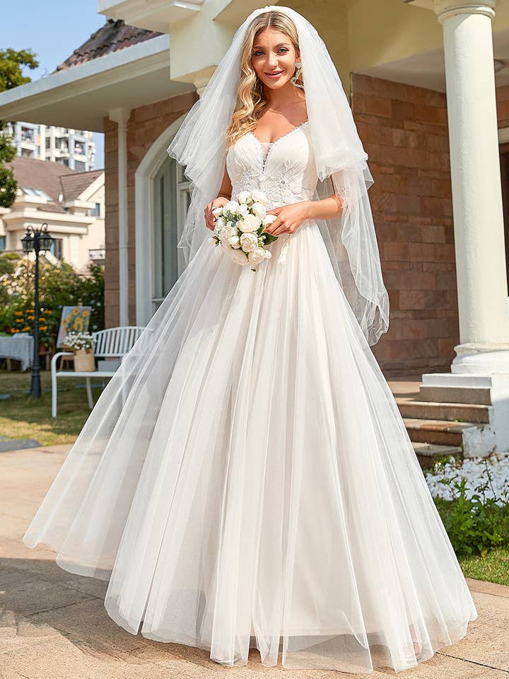 Ever-Pretty - Wholesale Gown - Women's - Glamorous A Line V Neck Spaghetti Straps Wedding Dress