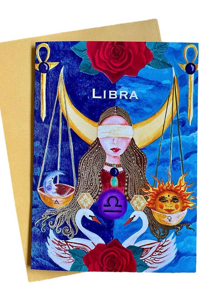 Waage Grußkarte Astrologie Horoskop Mystische Balance für den Großhandel von Art by Diana Comstock