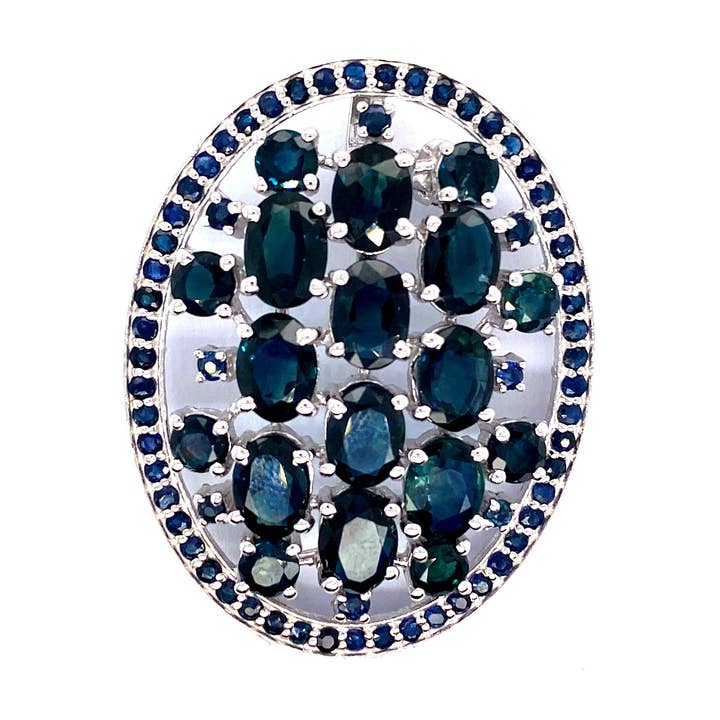 Sapphire Brooch in .925 Sterling Silver - KSBR 78250 for wholesale by Kotawala Jewels