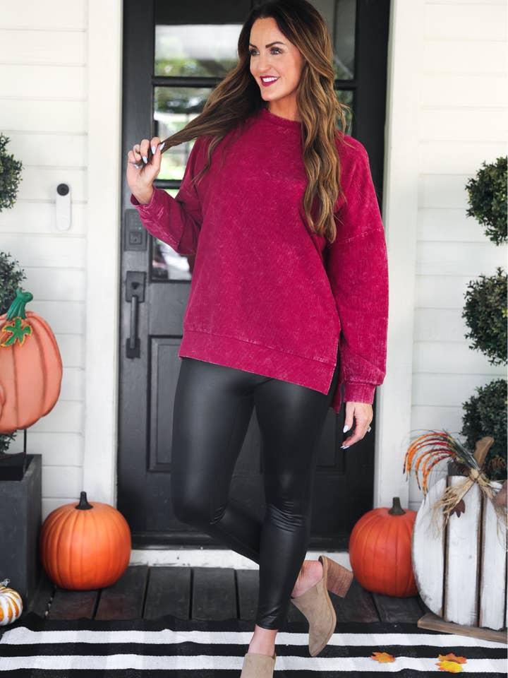 Alexis Corded Vintage Pullover - Maroon for wholesale by Jess Lea