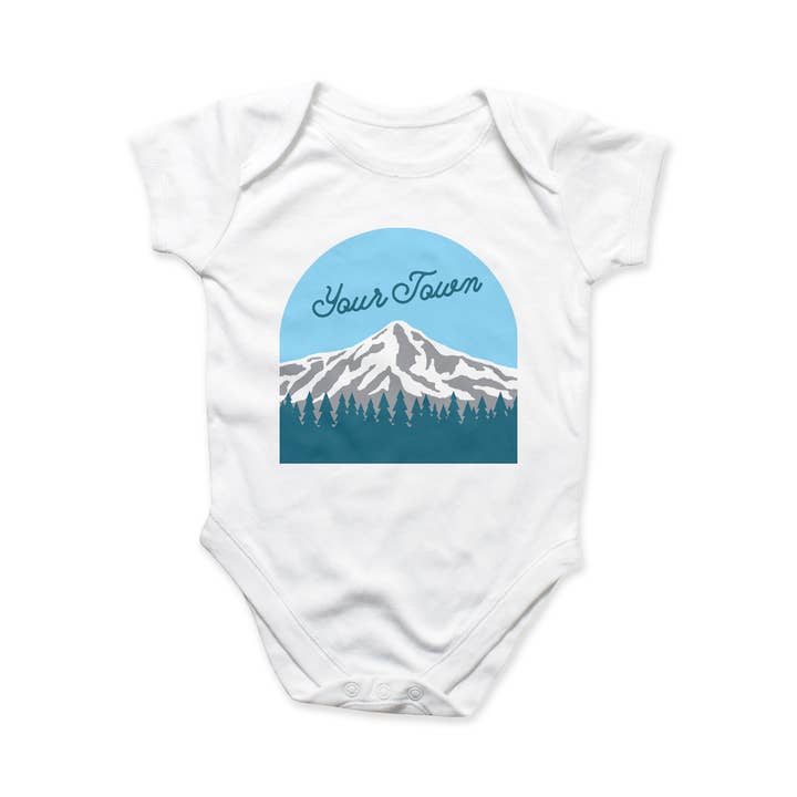 Personalized City Baby Bodysuit - Mountain Top View for wholesale by Rock Scissor Paper