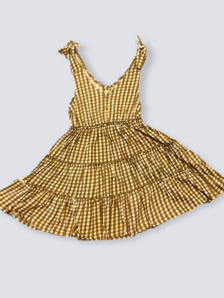 Vestido EG Organic Tiered Tiered Tie - Golden Gingham por atacado de Emma Grace Shoppe