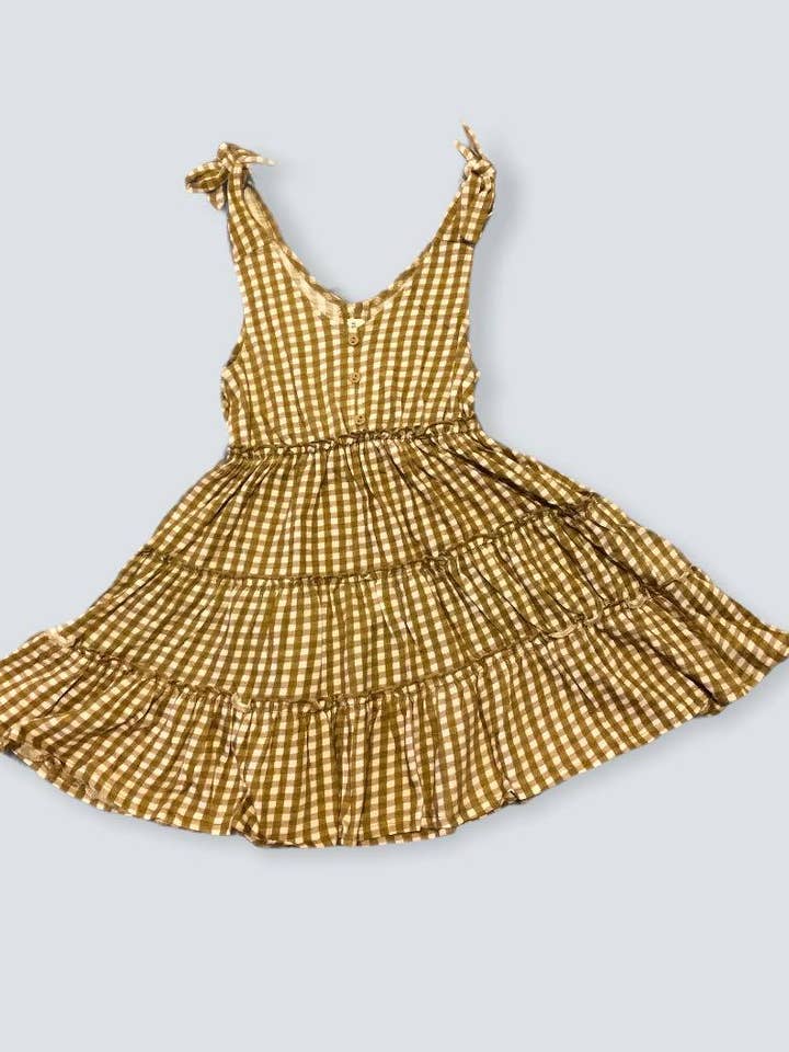 Emma Grace Shoppe - Wholesale Dress - Kids - EG Organic Tiered Tie- Dress - Golden Gingham