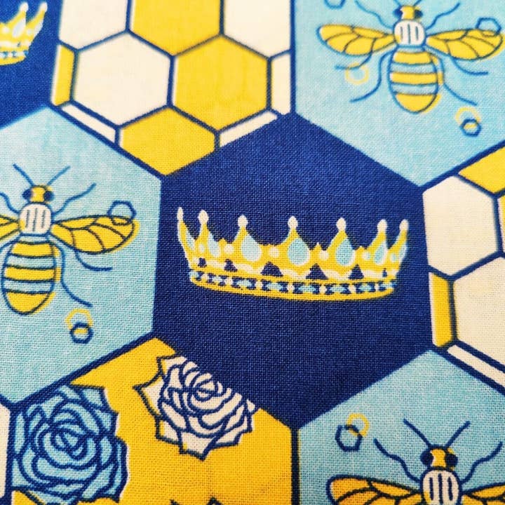 Bee Fabric, Manchester Bee Fabric, Cotton Fabric, Royal Blue Coronation, Crown for wholesale by Kims Crafty Corner