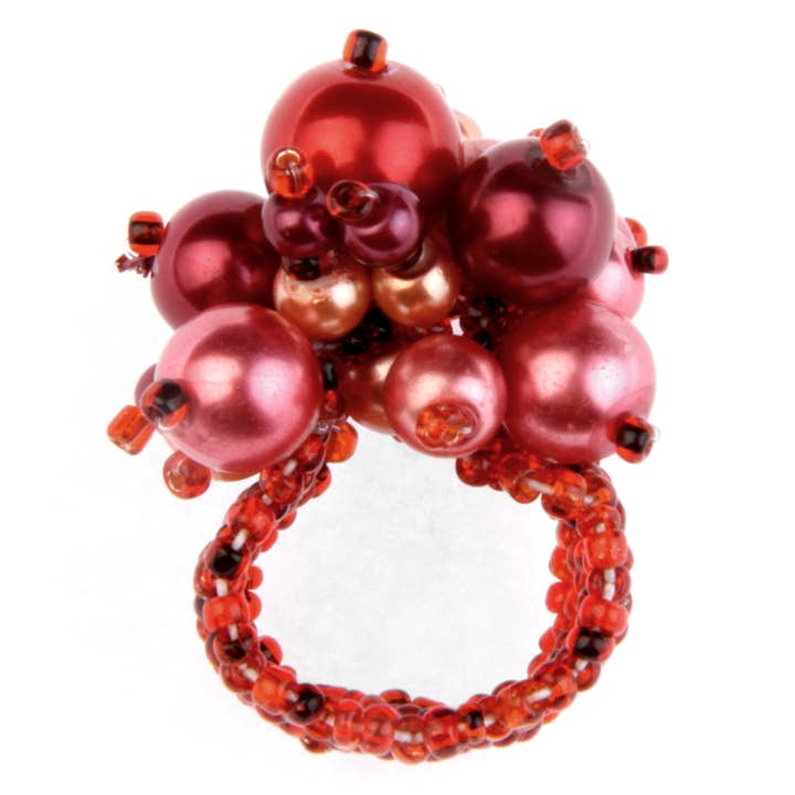 Erik & Mike - Wholesale Band/Stacked Ring - Faux Pearl Seed Beaded elastic band Cranberry Red1