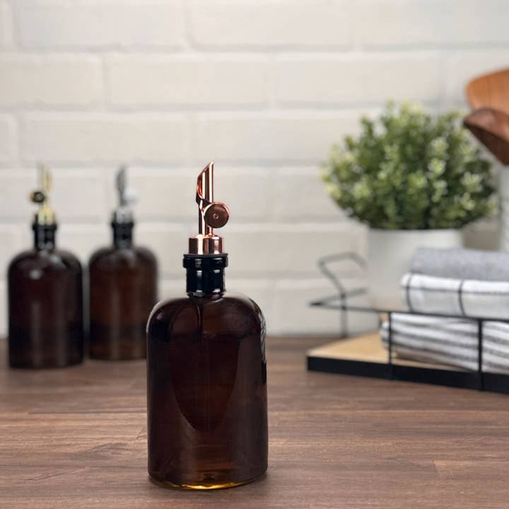 The Bottle Shoppe - Wholesale Oil/Vinegar Dispenser - 16-ounce Amber Apothecary Bottle with Weighted Pour Spout1